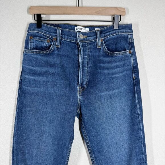 Re/Done Originals High Rise Ankle Crop Jeans in Mid 70s Wash Button Fly Size 30 - Picture 2 of 10